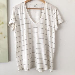 Madewell Whisper V-Neck Striped Pocket Tee XL